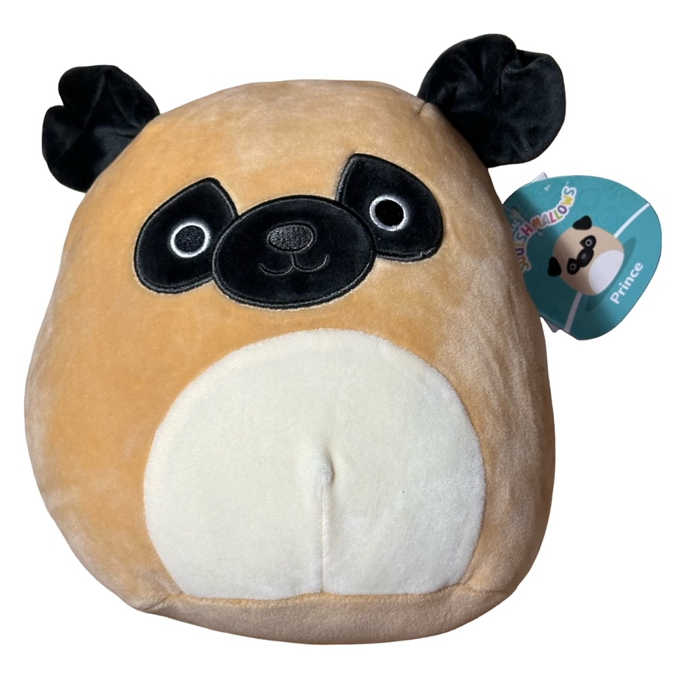 NWT Squishmallows 8" Prince the Pug Dog Black Tan Plush